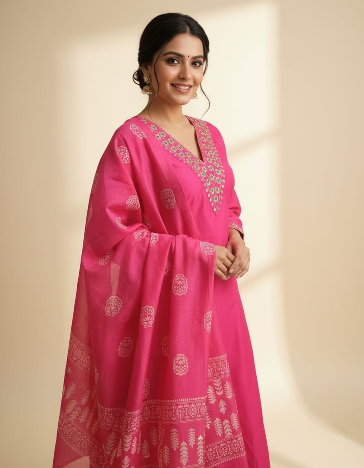 Image of Mukesh Printed Kurta, Legging & Dupatta Set