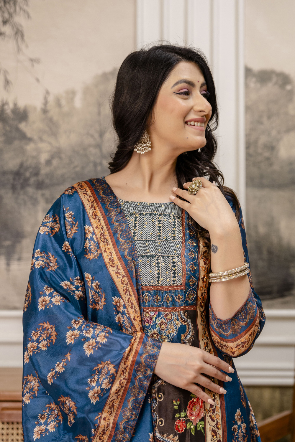 Image of berrylicious Women Kurta Palazzo Attached Dupatta Set