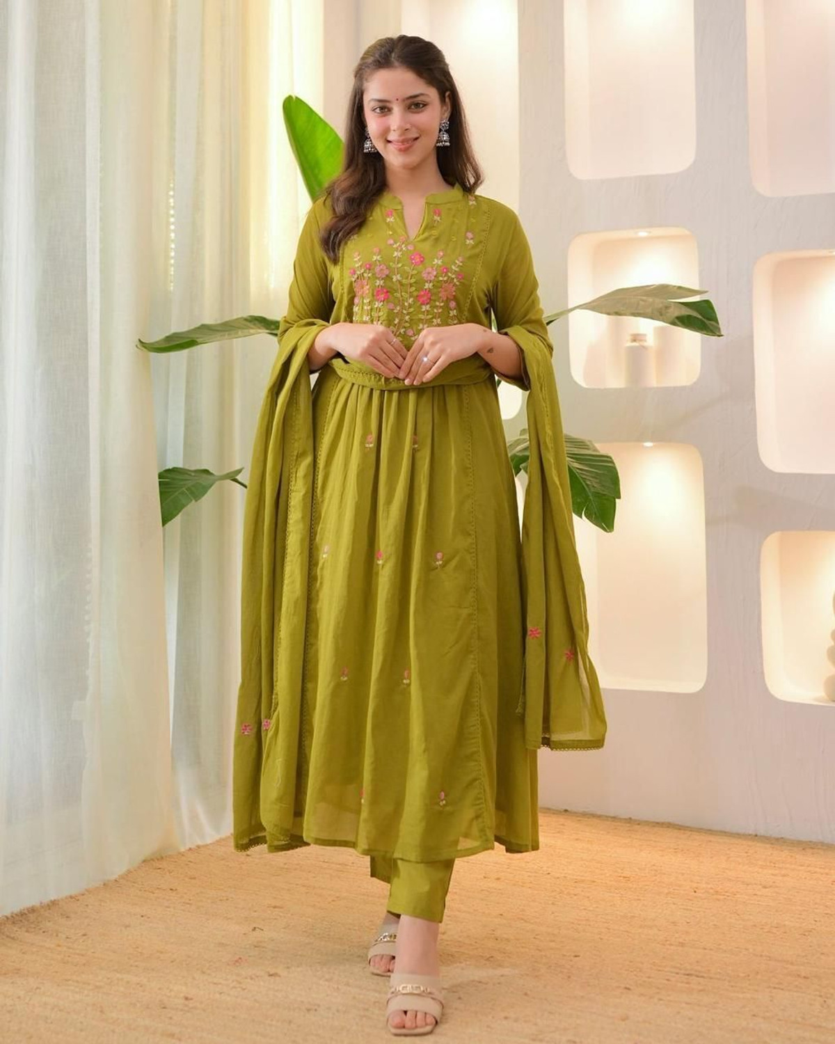 Image of RUA COLLECTION Women Pure Cotton Kurta Pant Dupatta Set