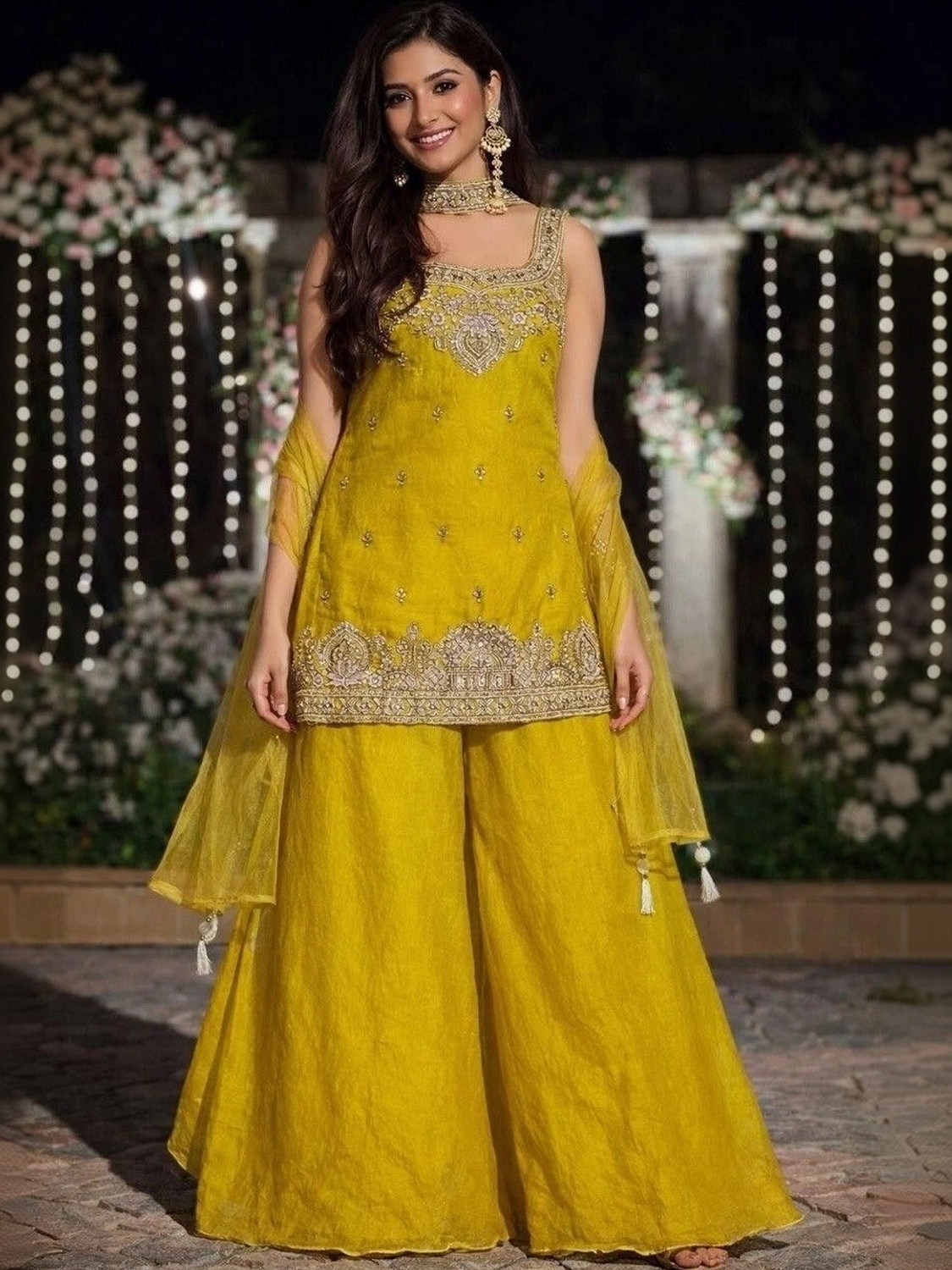 Image of Housofcommen Women Silk Blend Kurta Palazzo Dupatta Set