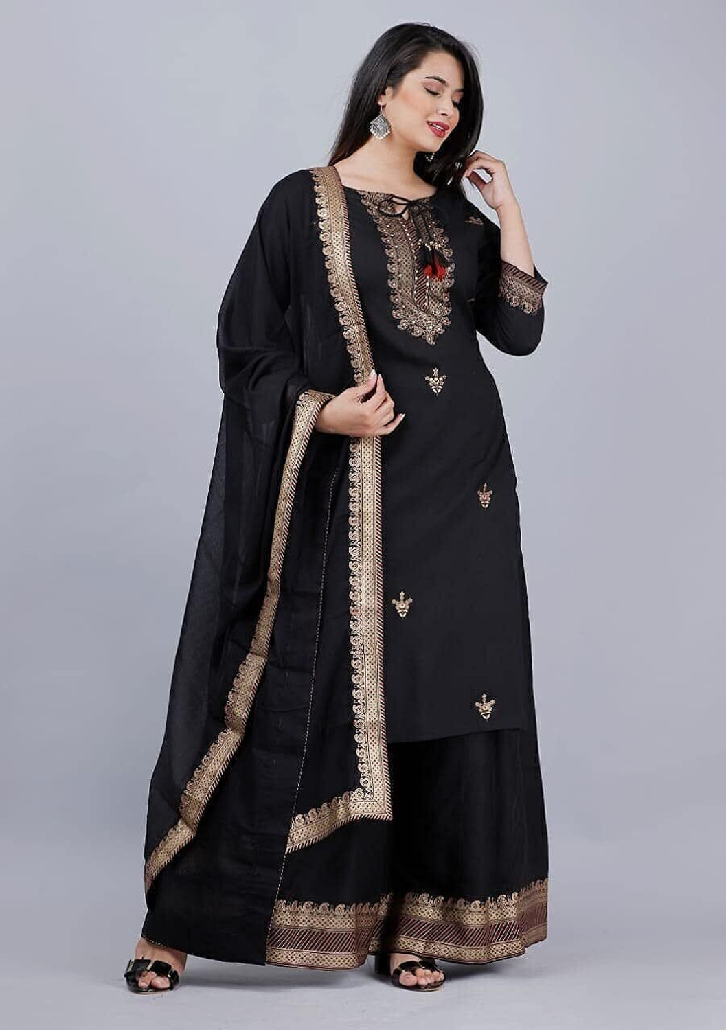 Image of shoecom Women Kurti Palazzo Dupatta Set