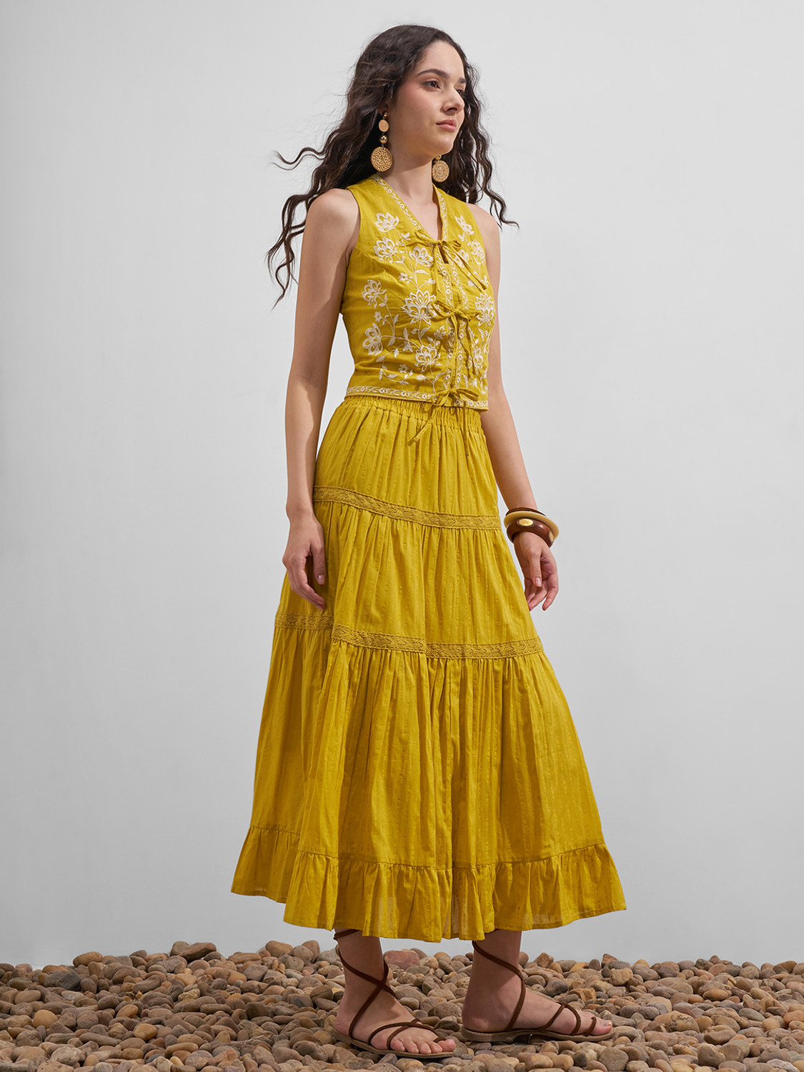 Image of Vishudh Women Cotton Blend Crop Top Skirt Set