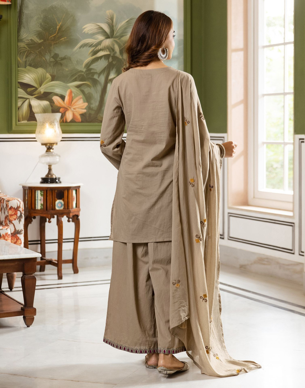 Image of Skylee Women Cotton Blend Kurta Pant Dupatta Set