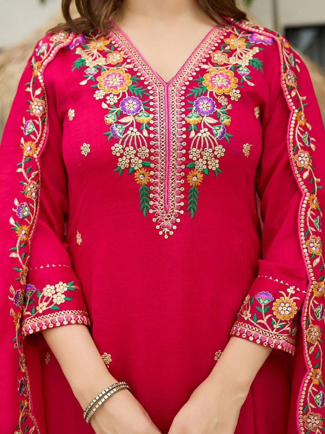 Image of Jishmish Women Viscose Rayon Kurta Pant Dupatta Set