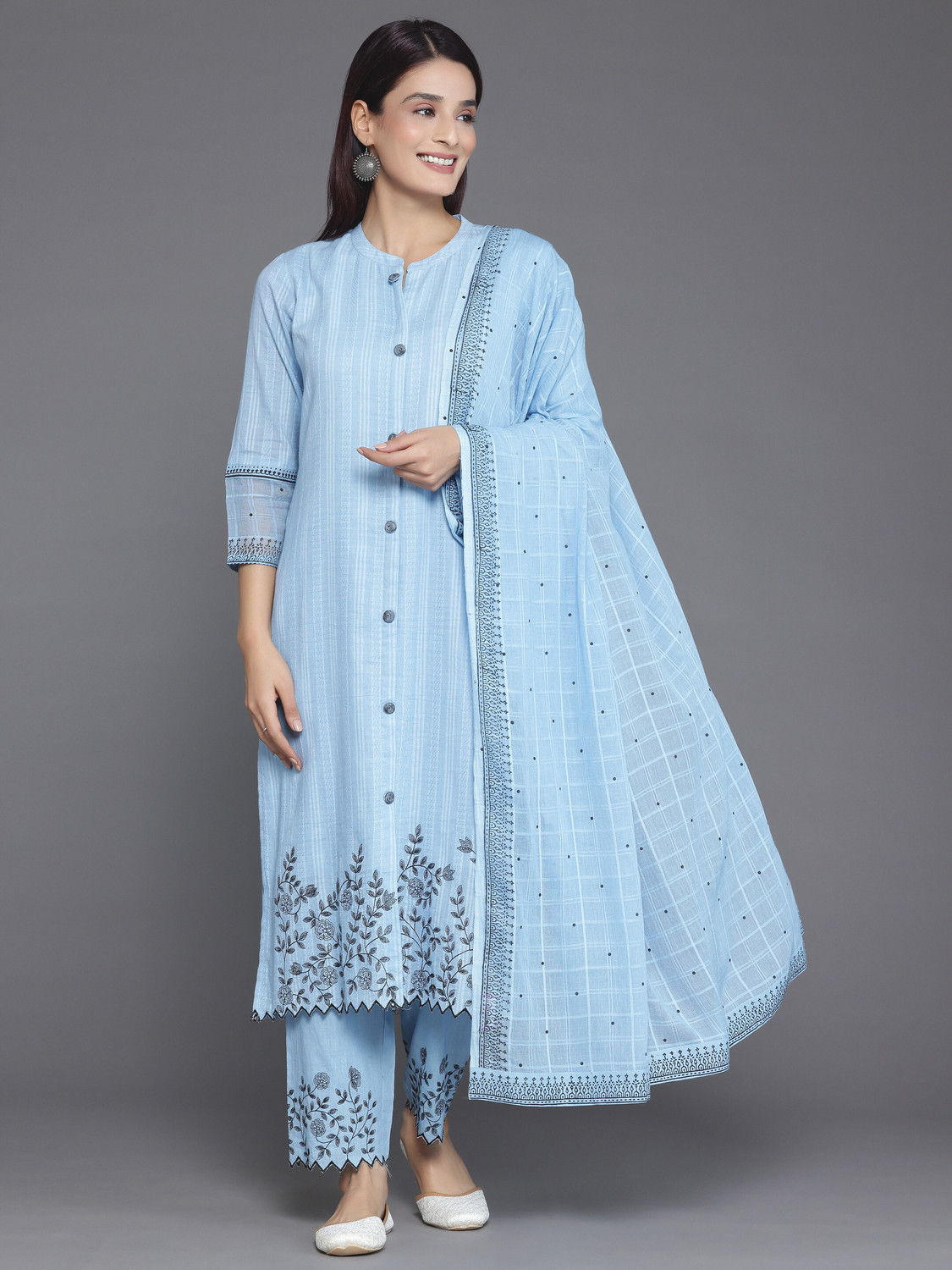 Image of LIBAS Women Pure Cotton Kurta Pant Dupatta Set