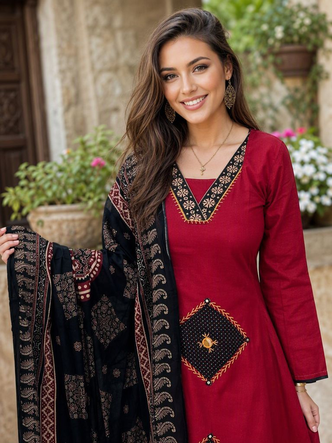 Image of VASTRA RANG Women Pure Cotton Kurta Pant Dupatta Set