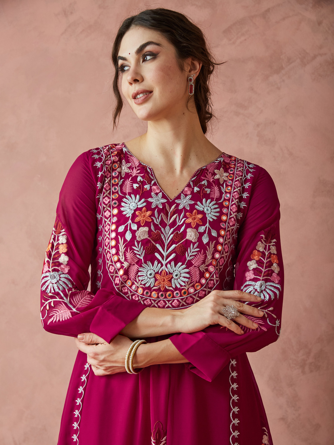 Image of Tasrika Women Kurta Palazzo Attached Dupatta Set