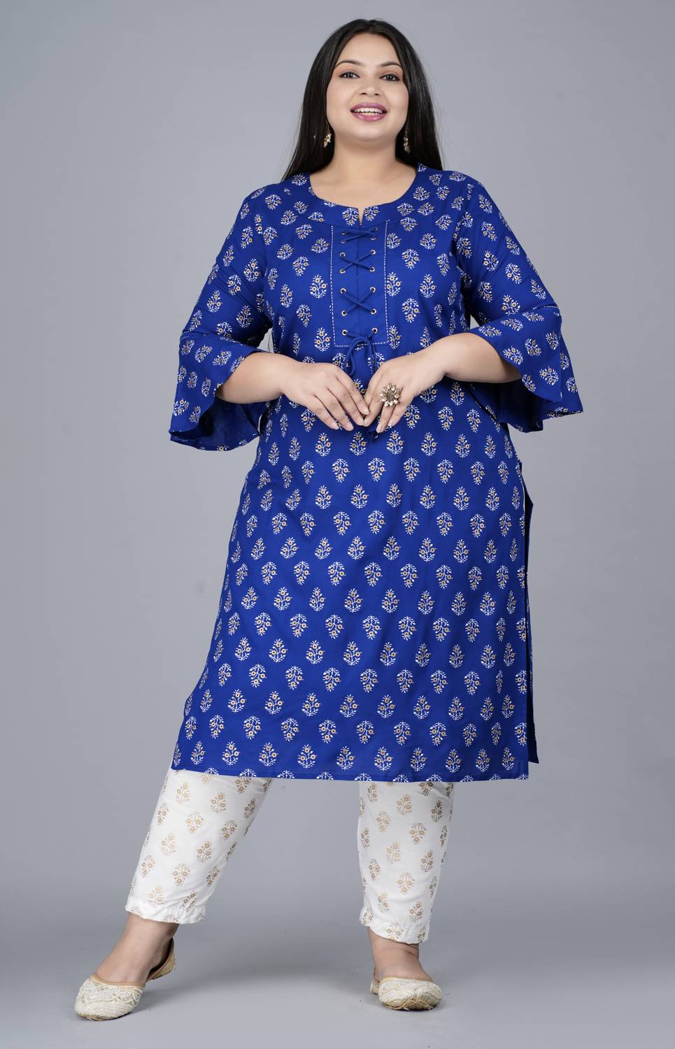 Pearl Ind Women Printed Viscose Rayon Straight Kurta (Dark Blue,