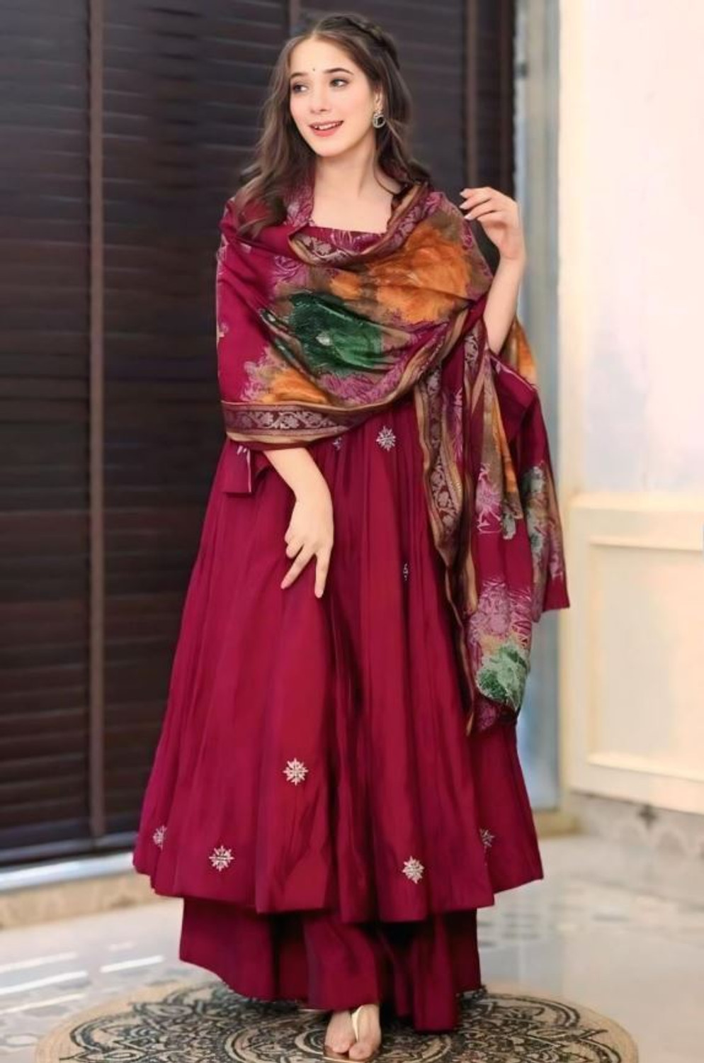 Image of Aakasya Women Kurti Palazzo Dupatta Set