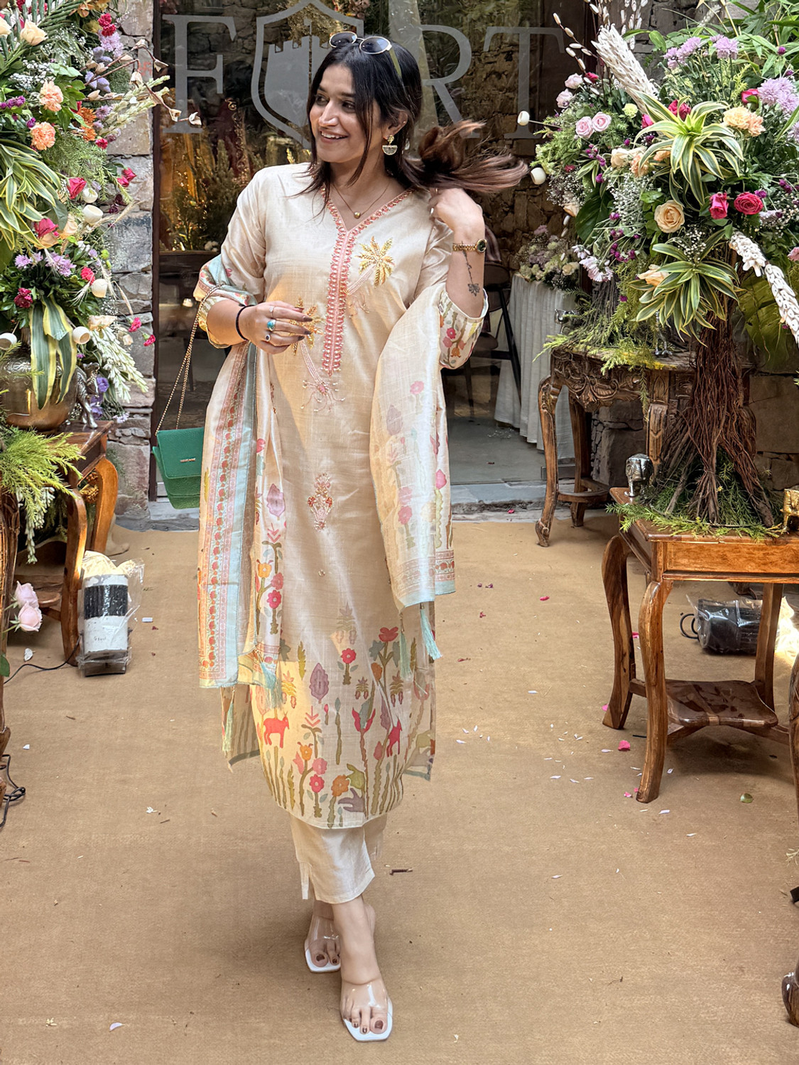 Image of VredeVogel Embroidered Kurta, Trouser /Pant & Dupatta Set