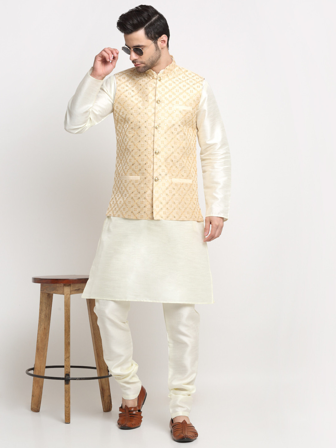 Image of kraft india Men Kurta Pyjama Ethnic Jacket Set