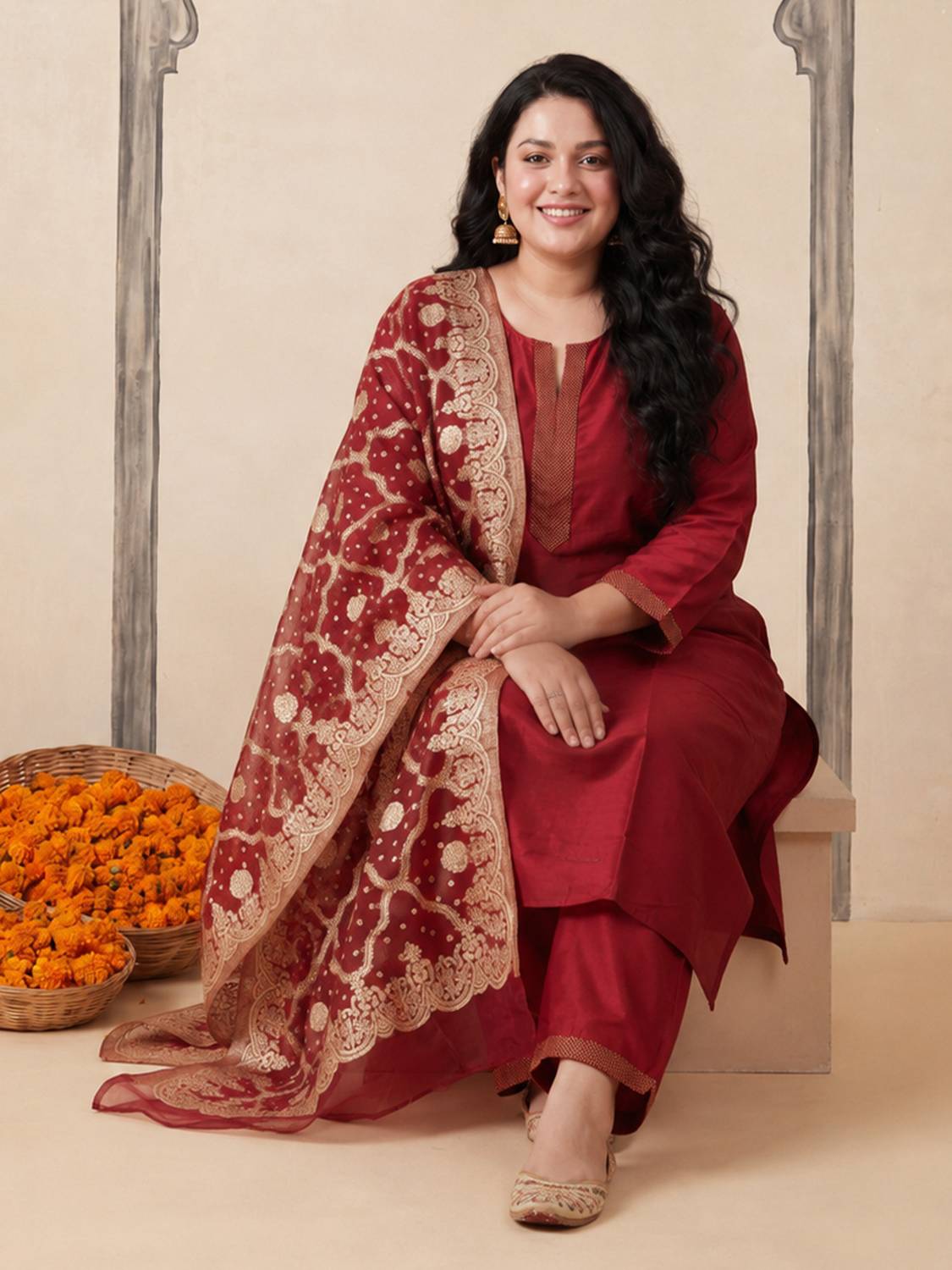 Indo Era Women Kurta Pant Dupatta Set - Image 1