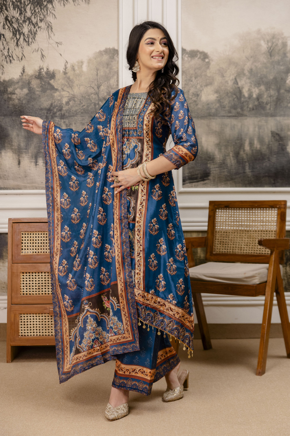 Image of berrylicious Women Kurta Palazzo Attached Dupatta Set