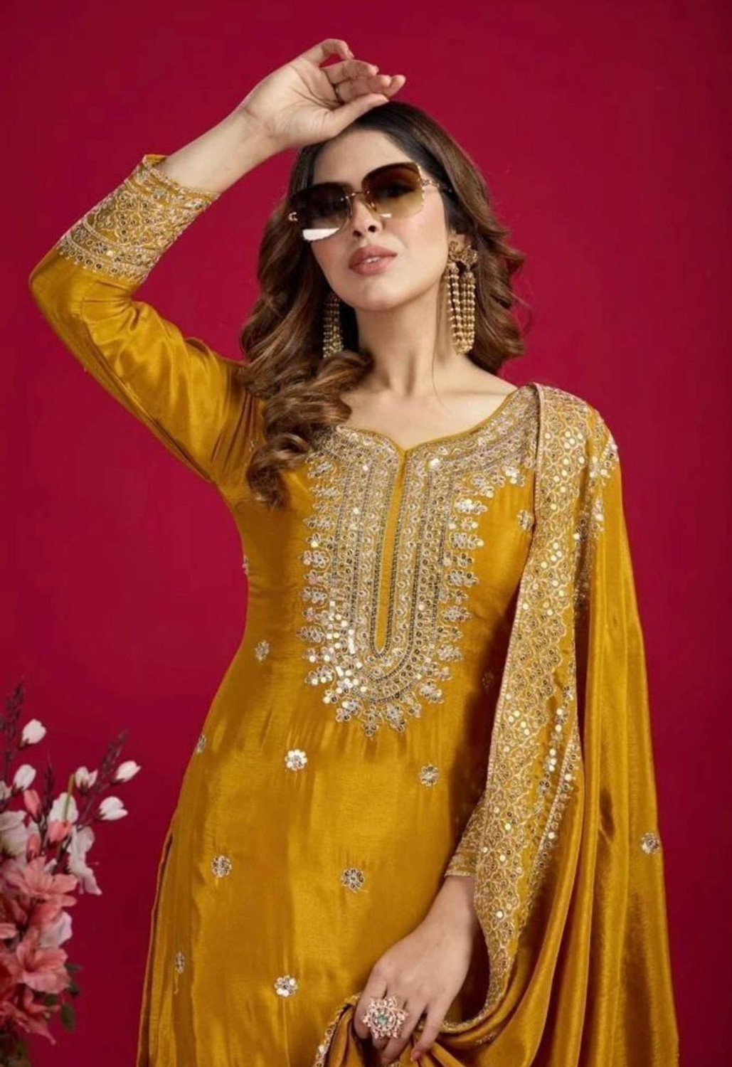 Image of NIDHI SEQUENCE Women Ethnic Top Sharara Dupatta Set