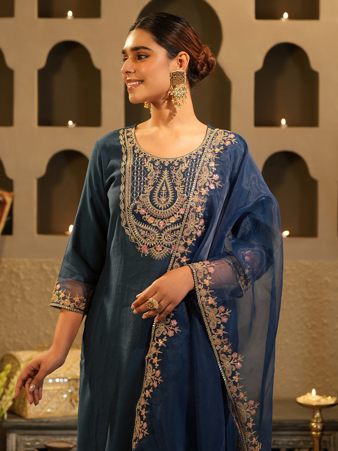 Image of Indo Era Women Kurta Pant Dupatta Set