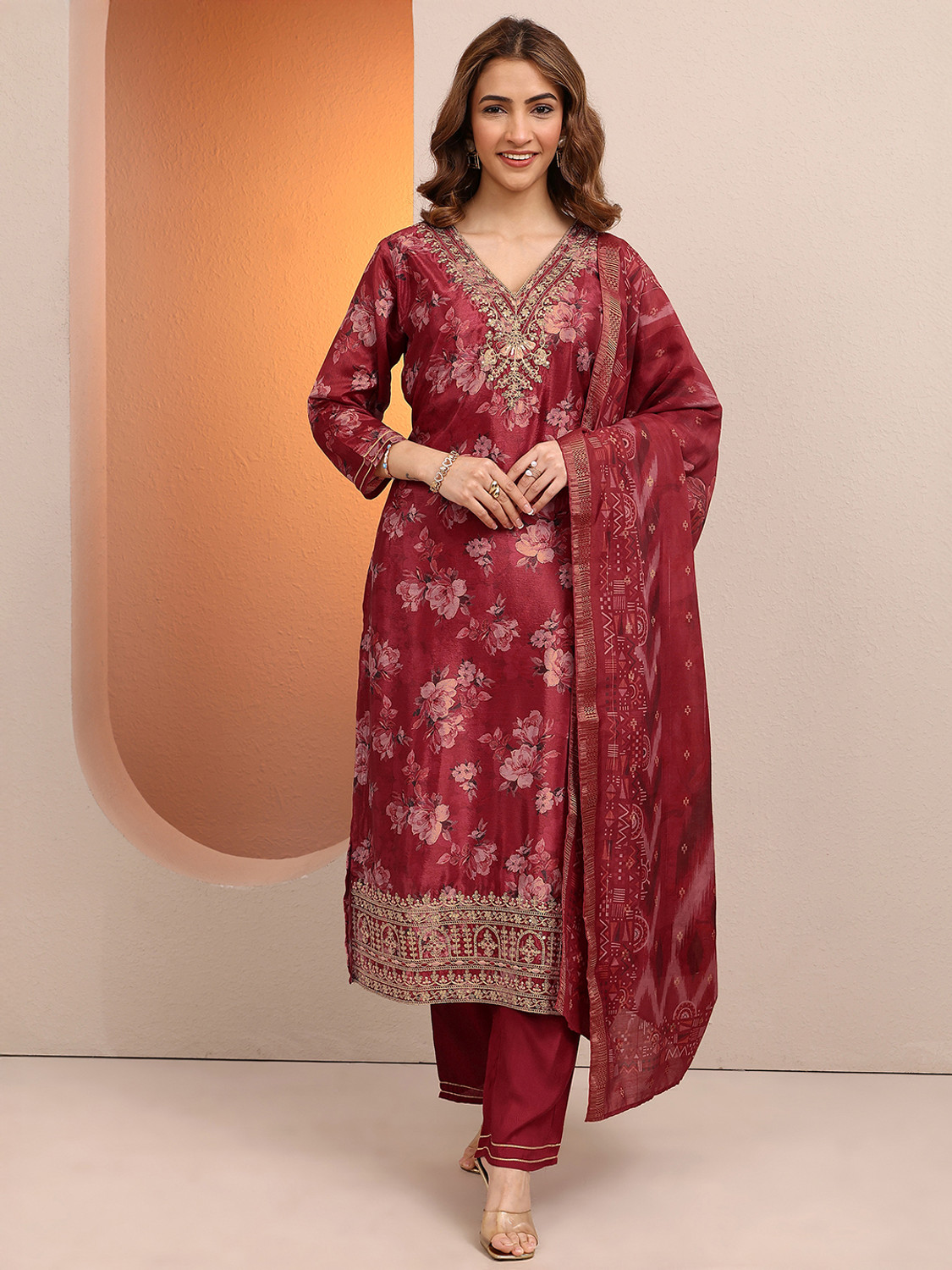 Image of LIBAS Women Kurta Palazzo Dupatta Set