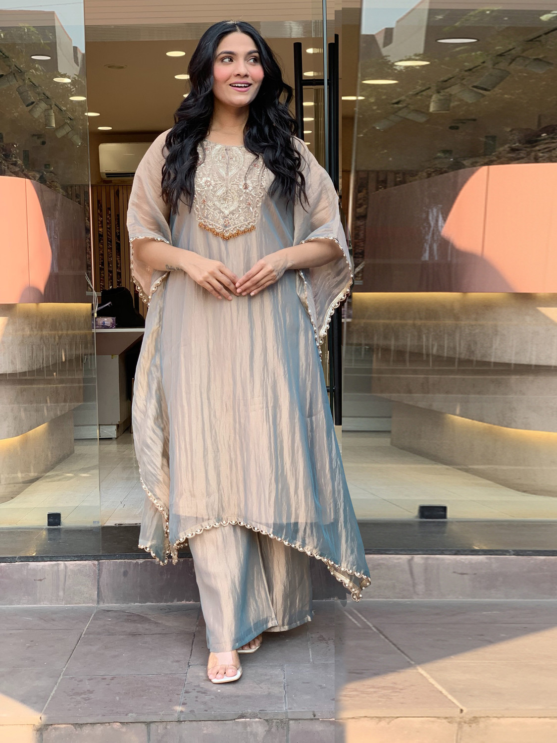 Image of Gosriki Women Pure Silk Kurti Palazzo Set
