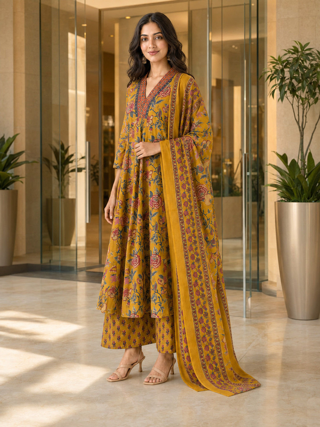 Image of VAANEEP Women Kurta Palazzo Dupatta Set