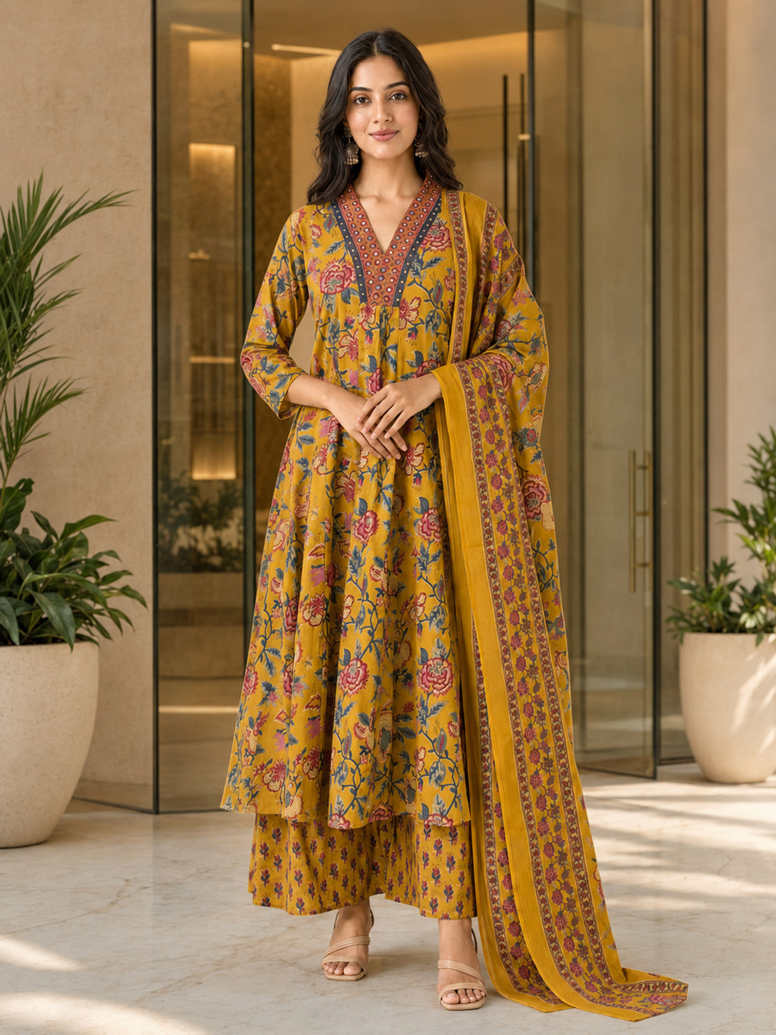 Image of VAANEEP Women Kurta Palazzo Dupatta Set