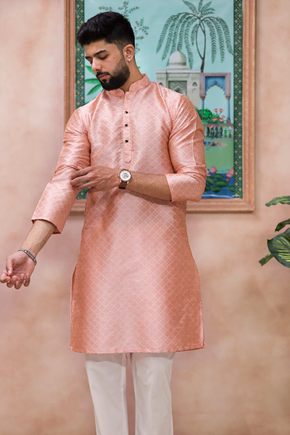 Image of Koshin Men Self Design Straight Kurta
