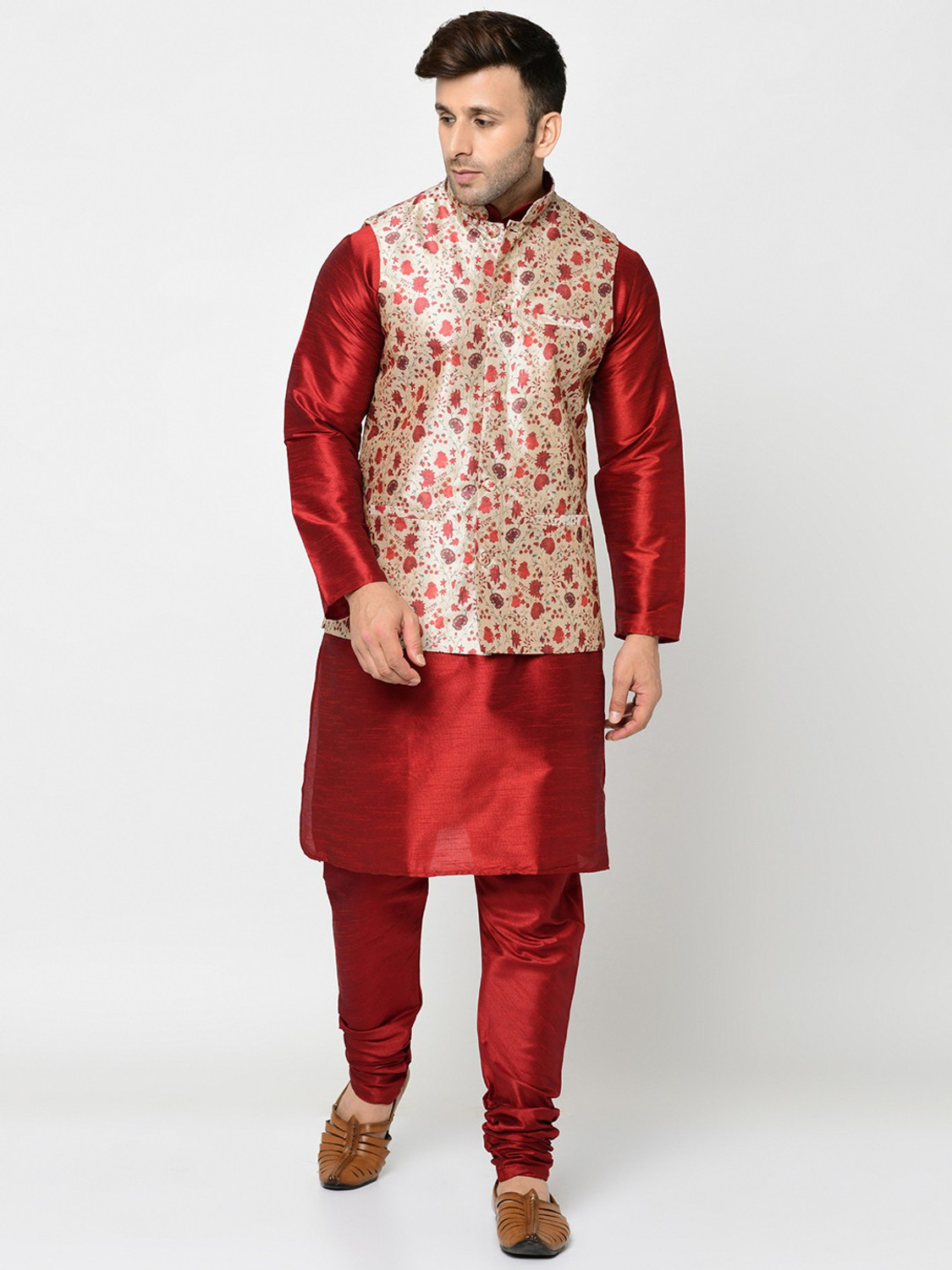 Image of kaifoo Men Kurta Pyjama Ethnic Jacket Set