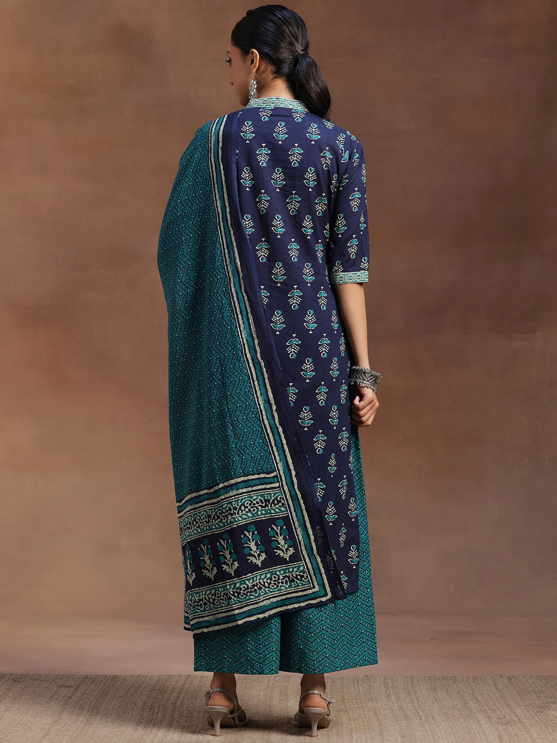 Image of LIBAS Women Cotton Blend Kurta Palazzo Dupatta Set