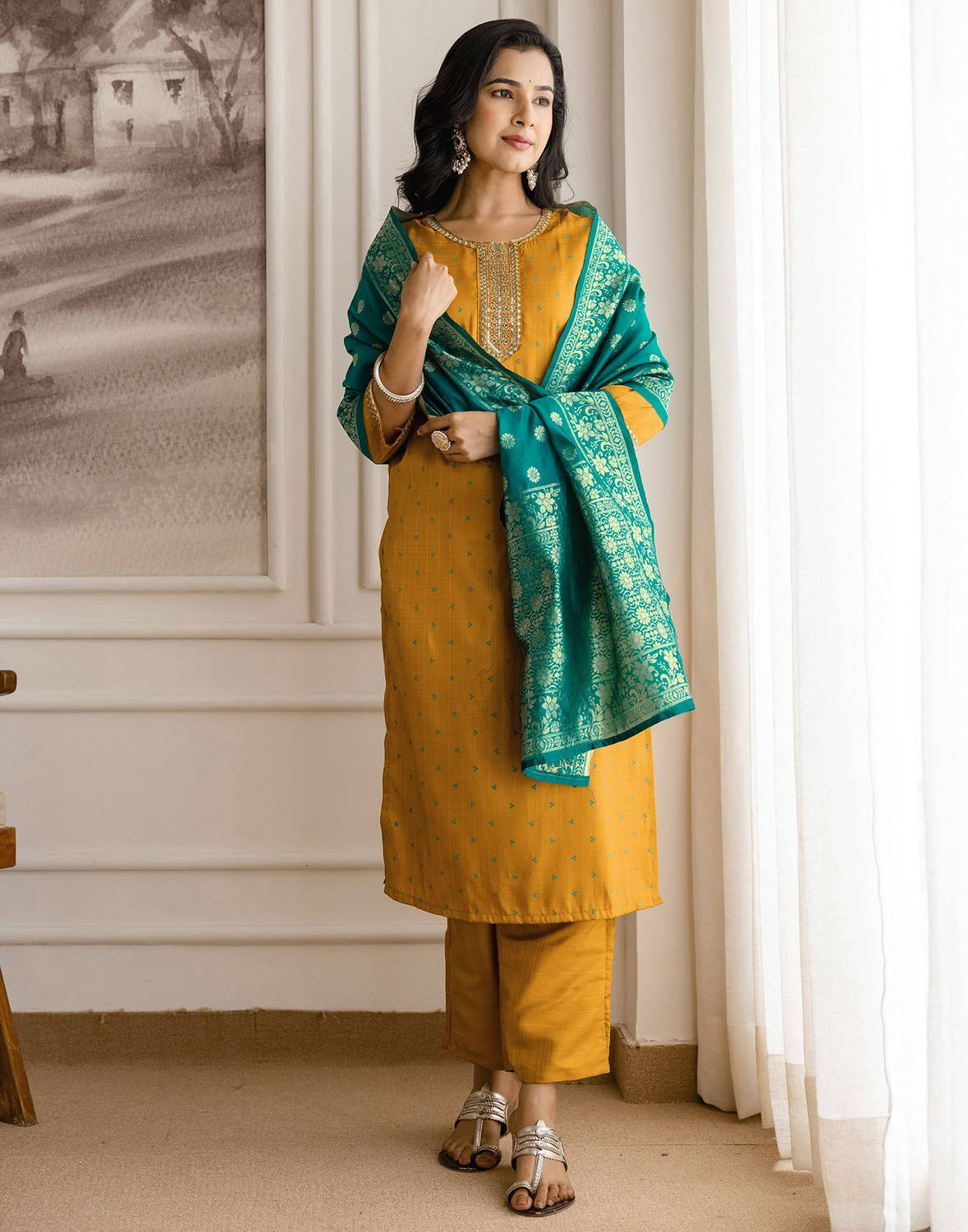 Image of Skylee Women Kurta Pant Dupatta Set
