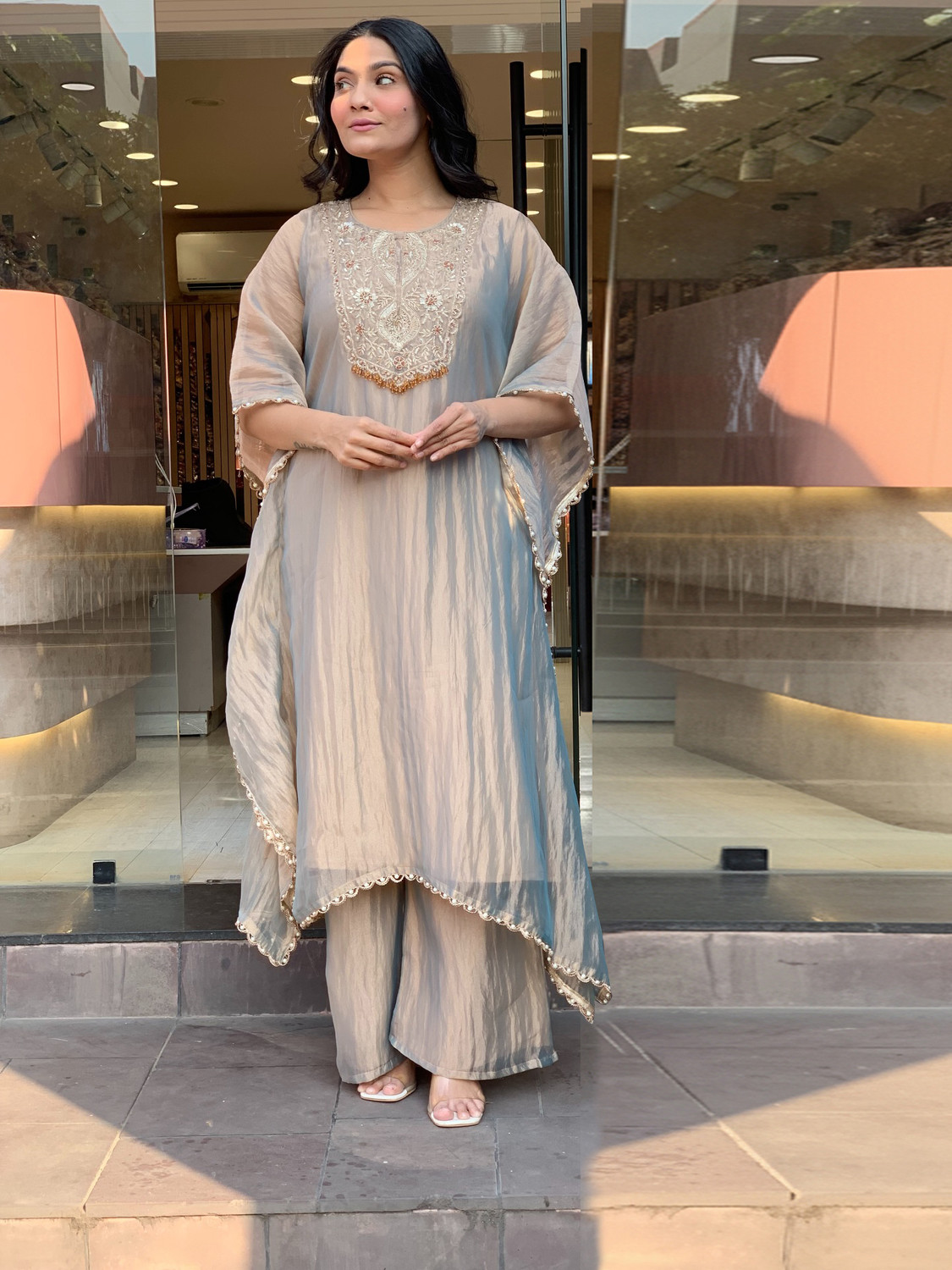 Image of Gosriki Women Pure Silk Kurti Palazzo Set