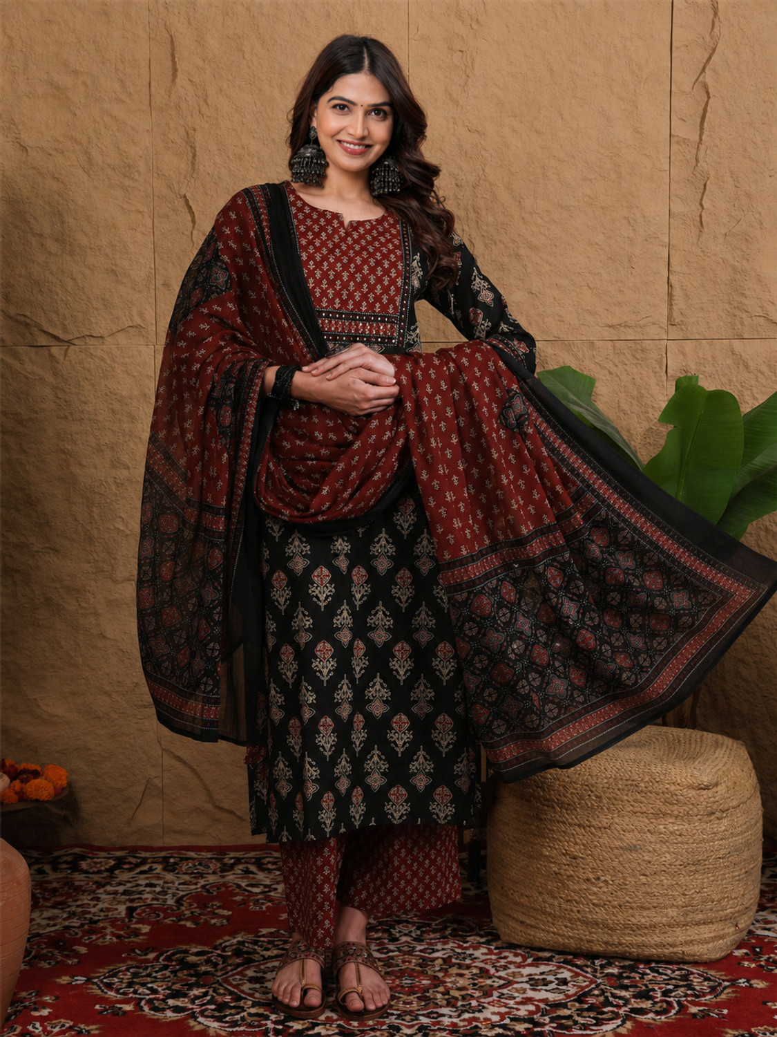 Image of S4K Women Kurta Palazzo Dupatta Set