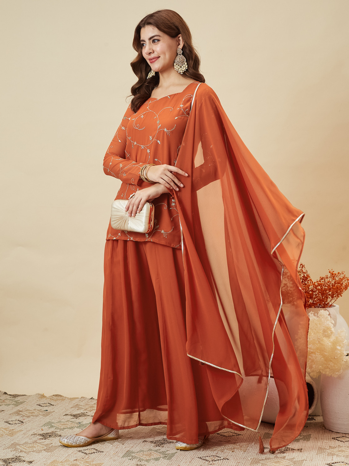 Image of MOKOSH Women Kurti Palazzo Dupatta Set