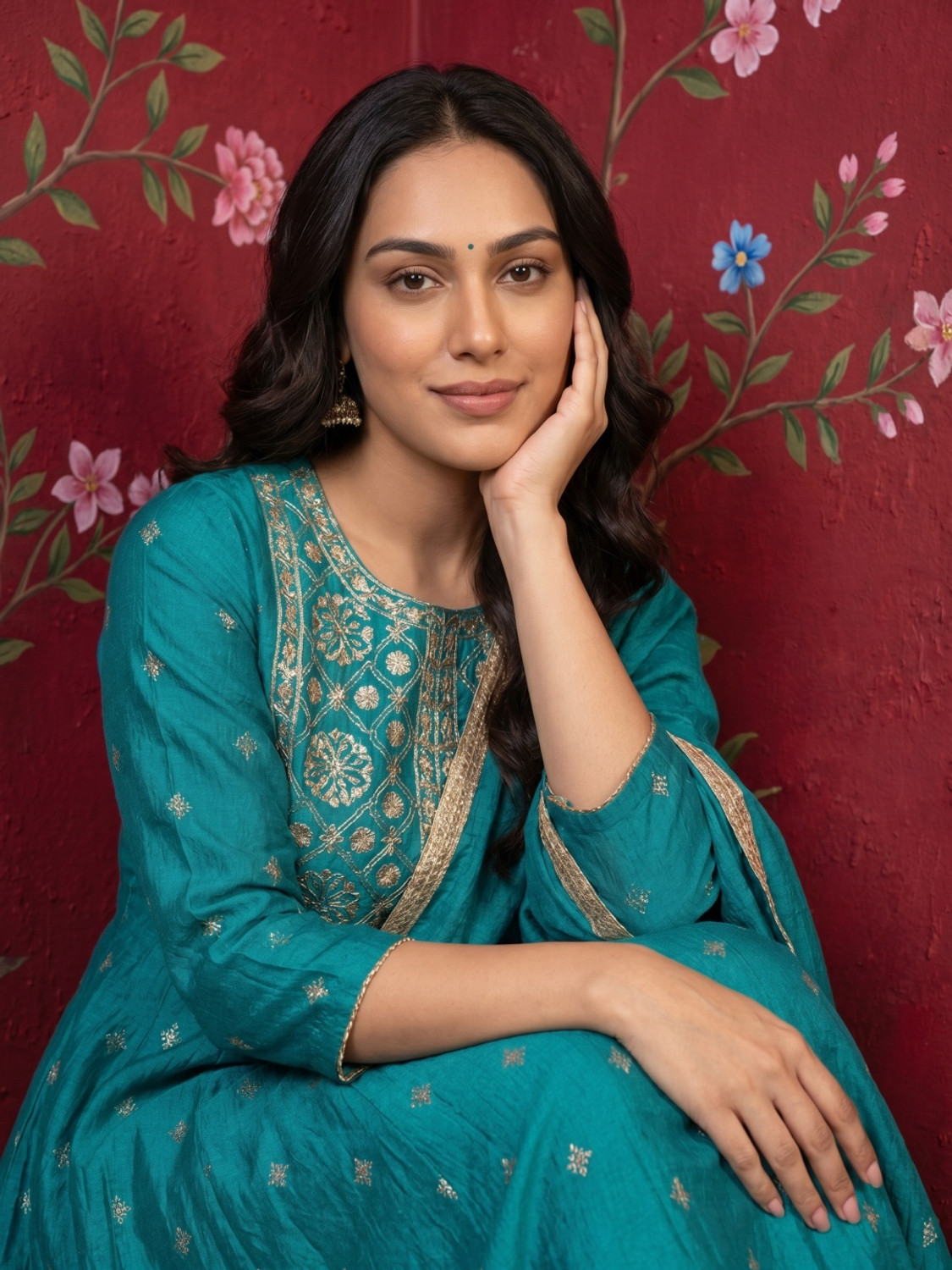 Image of Sangria Women Kurta Pant Dupatta Set