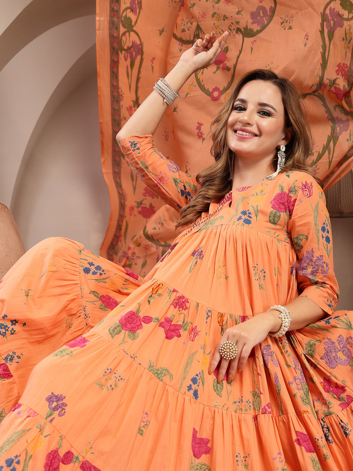 Image of Gulmohar Jaipur Women Kurta Palazzo Dupatta Set