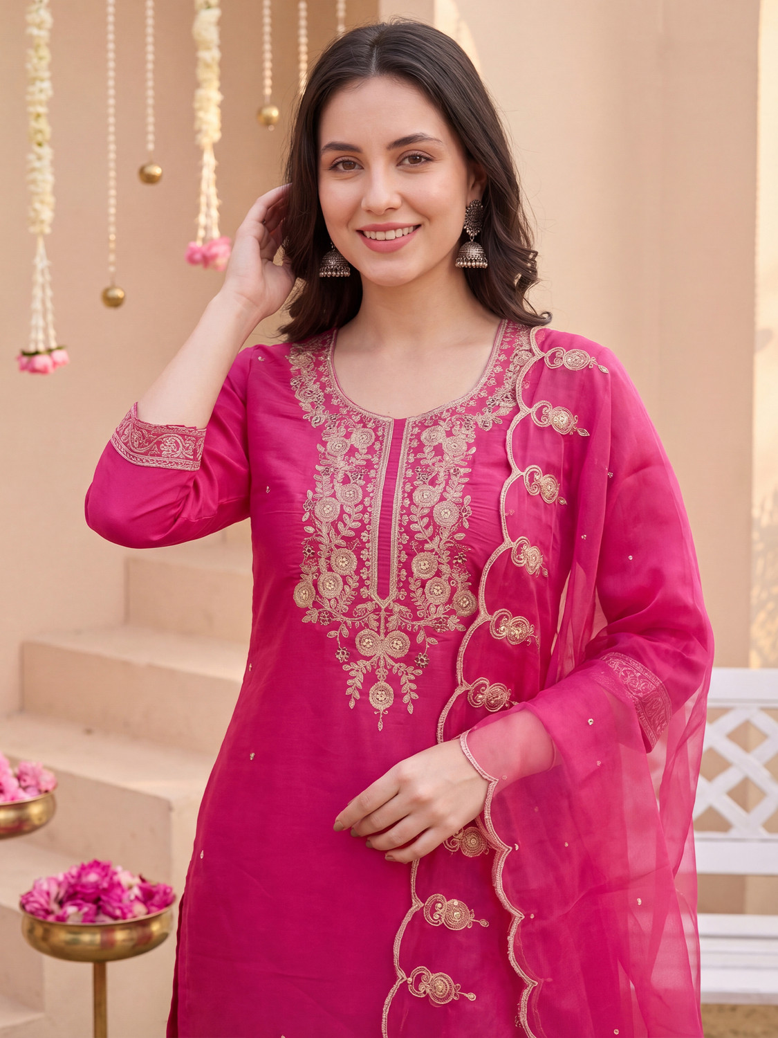Image of Indo Era Women Kurta Pant Dupatta Set