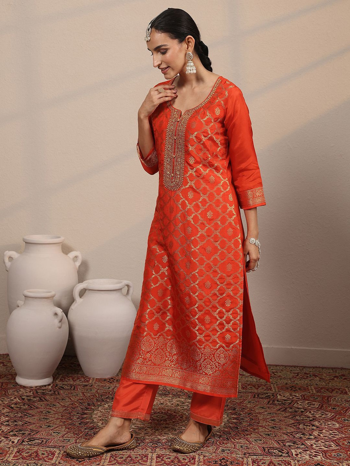Image of LIBAS Women Silk Blend Kurta Pant Dupatta Set