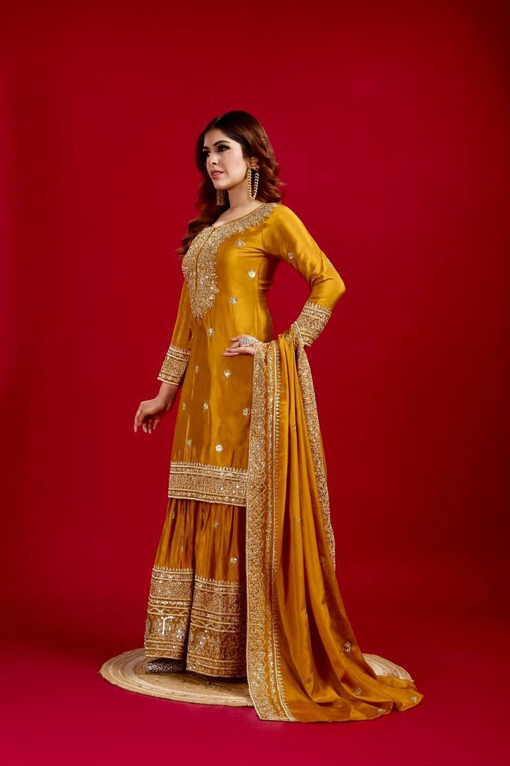Image of NIDHI SEQUENCE Women Ethnic Top Sharara Dupatta Set