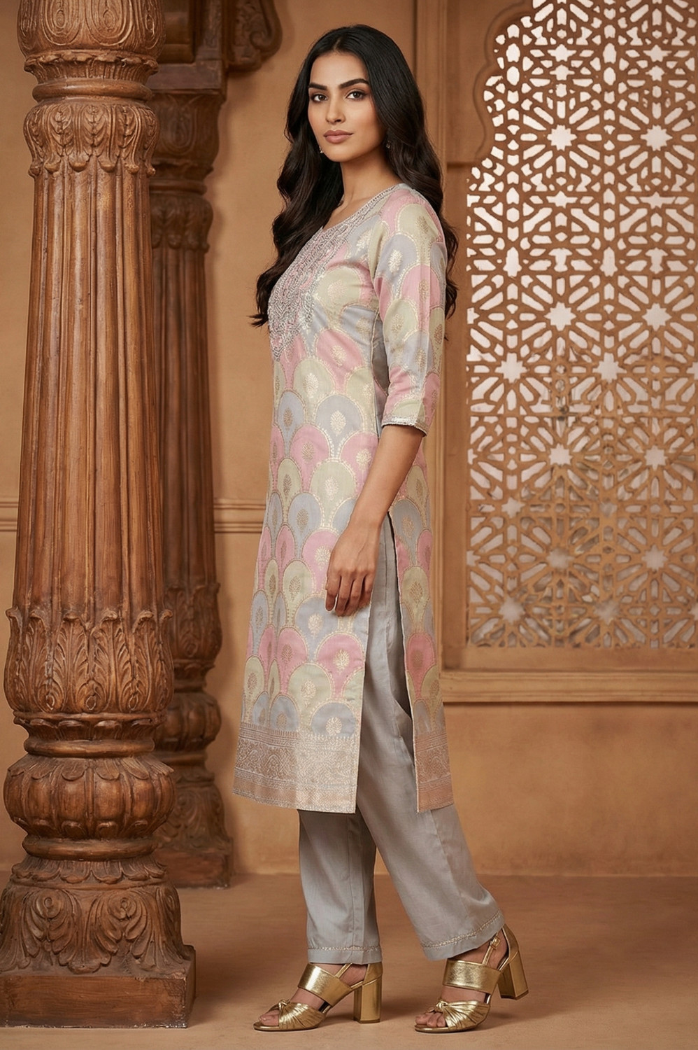 Image of Aurelia Women Kurta Palazzo Dupatta Set