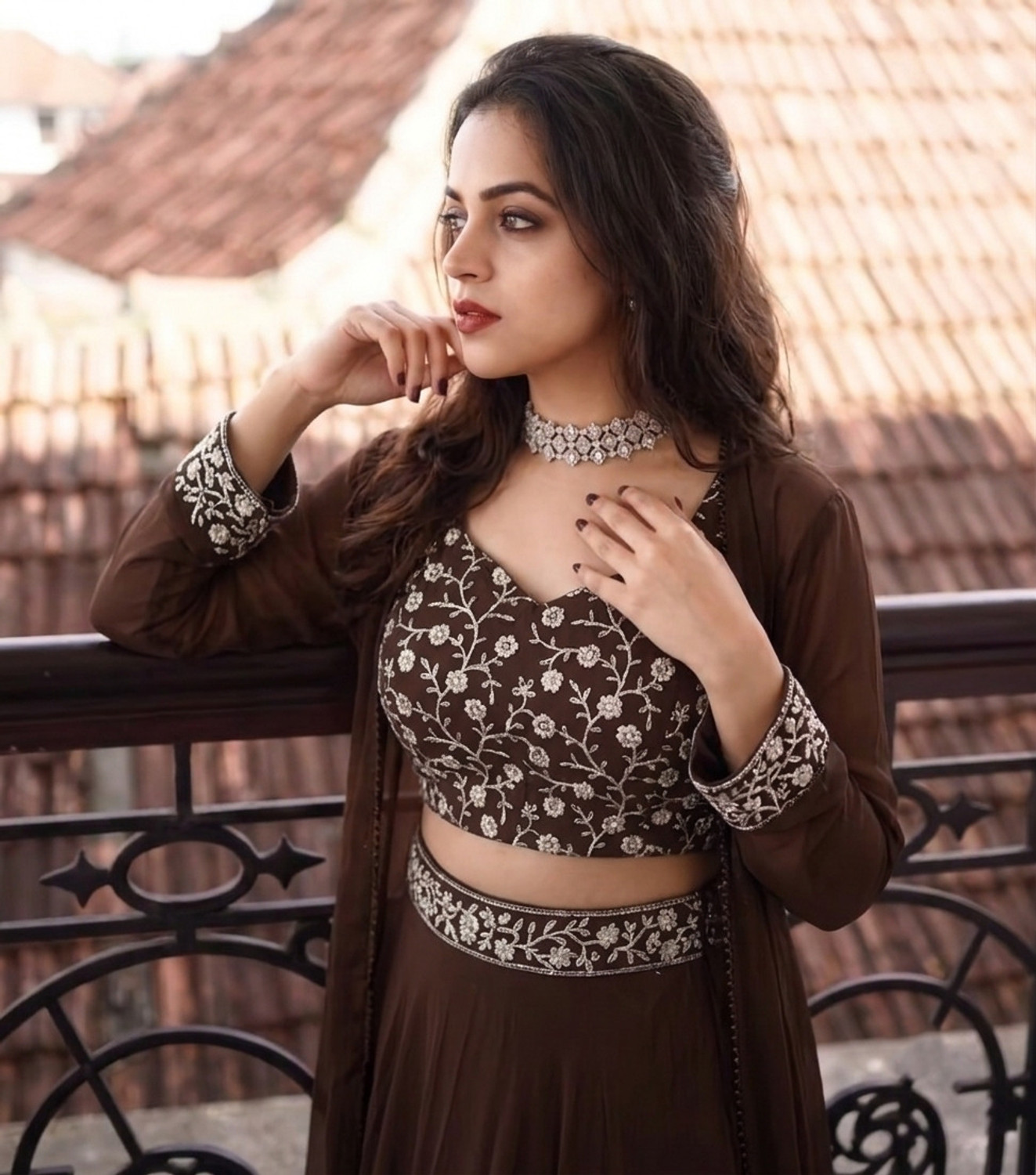 Image of DHARMKUL ENTERPRISE Women Crop Top Skirt Dupatta Set