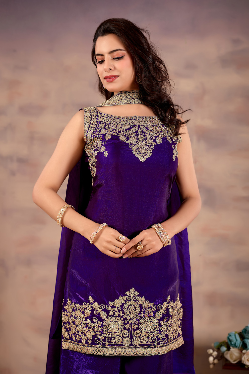 Image of CultureLooks Women Ethnic Top Sharara Dupatta Set