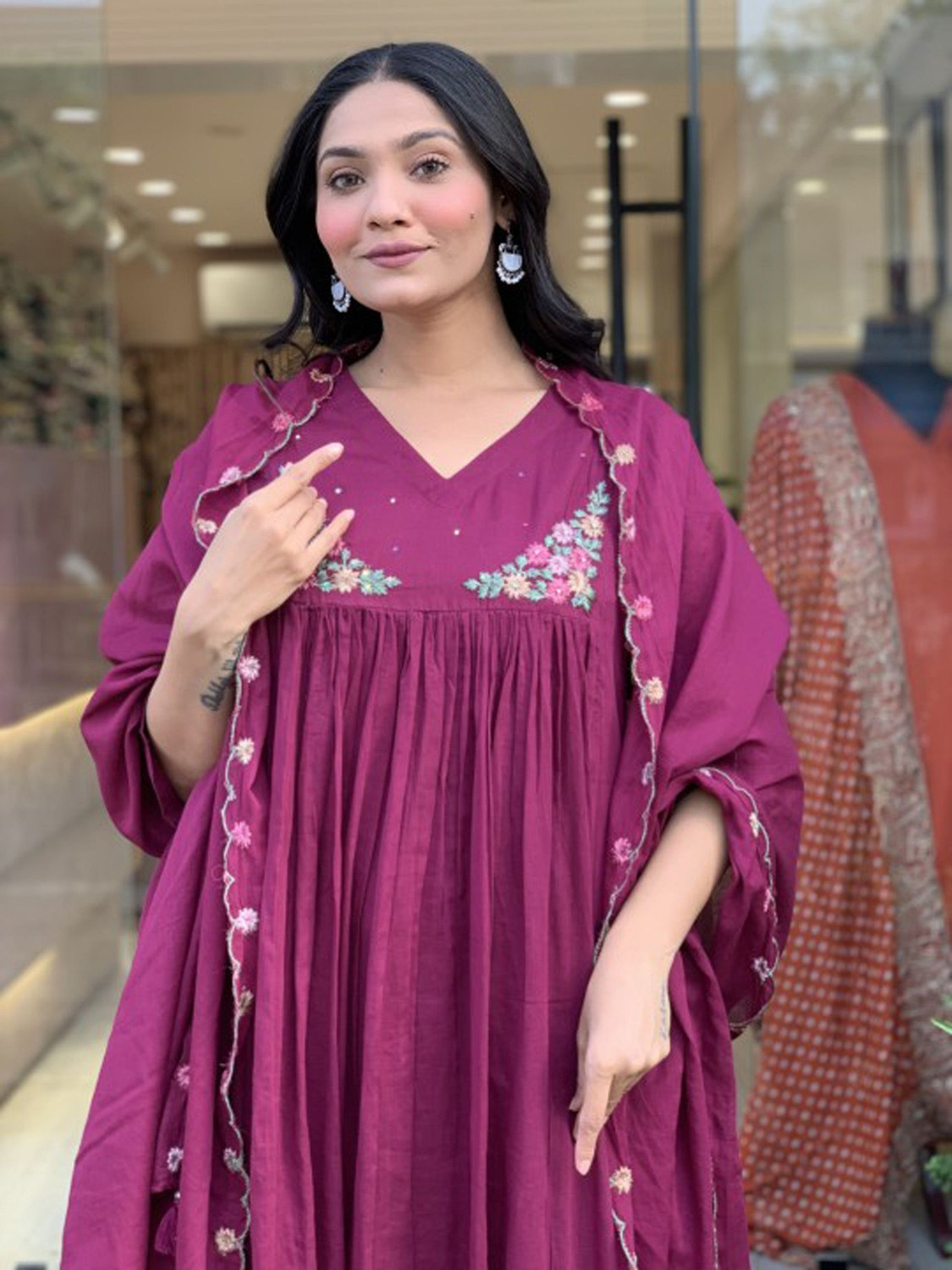 Image of Light Daisy Women Kurta Palazzo Dupatta Set
