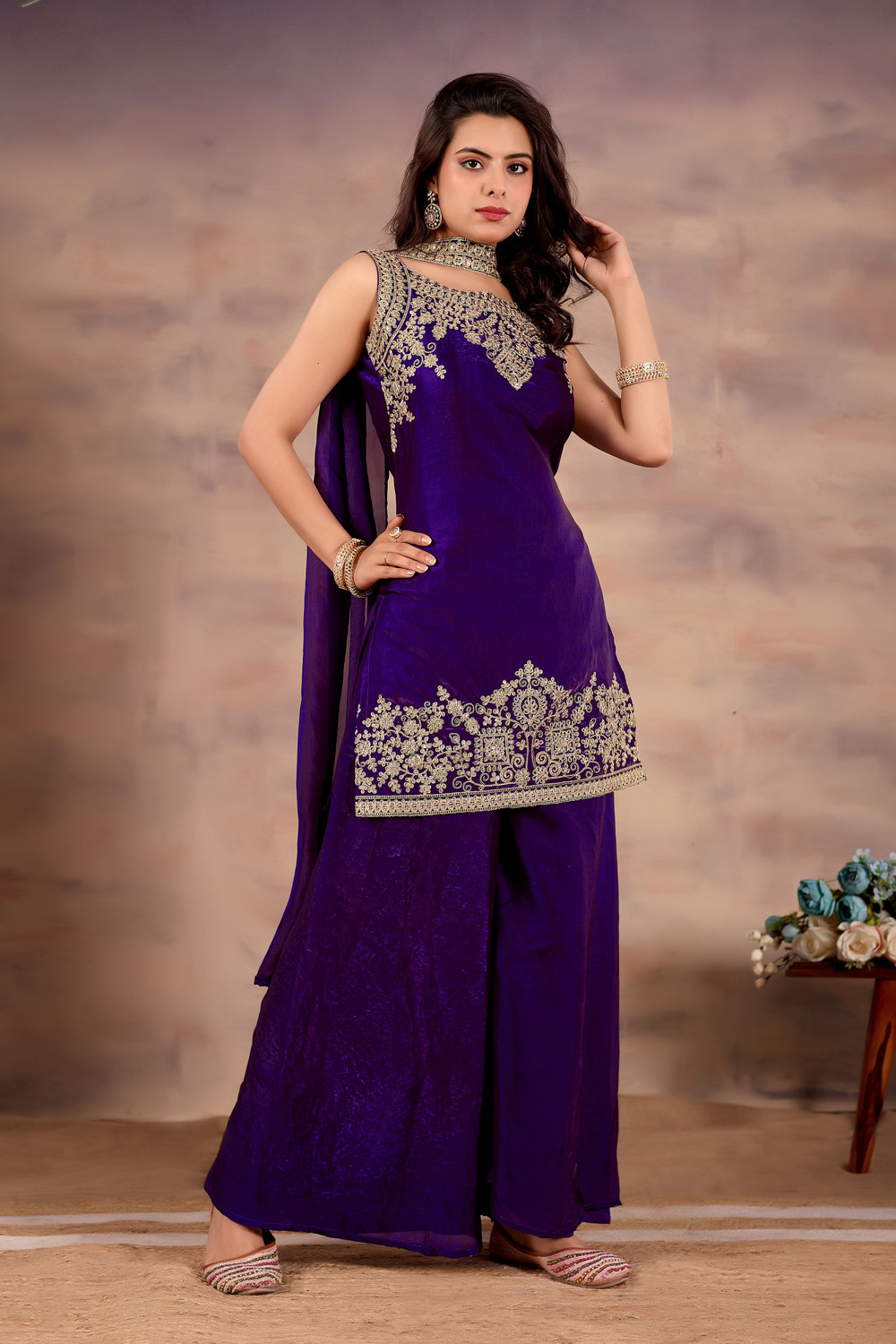 Image of CultureLooks Women Ethnic Top Sharara Dupatta Set