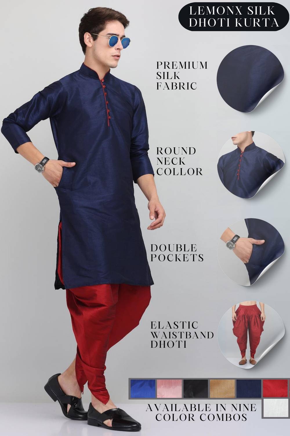 LEMONX Men Kurta Dhoti Set