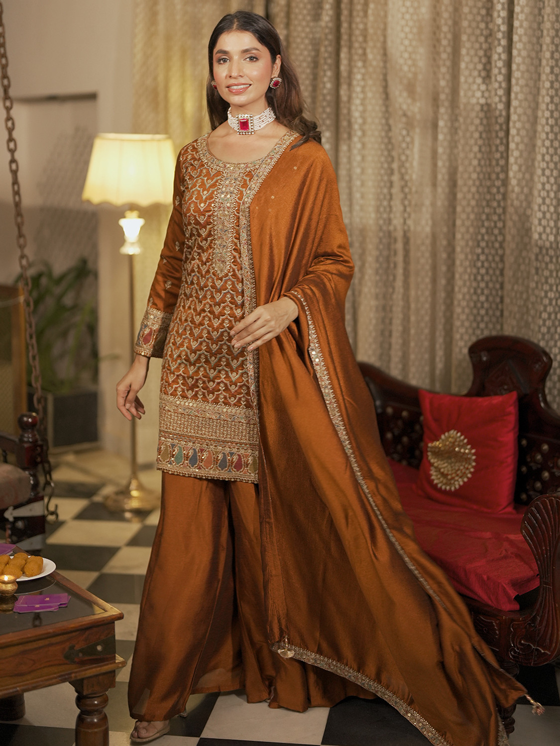 Image of LIBAS Women Kurta Palazzo Dupatta Set