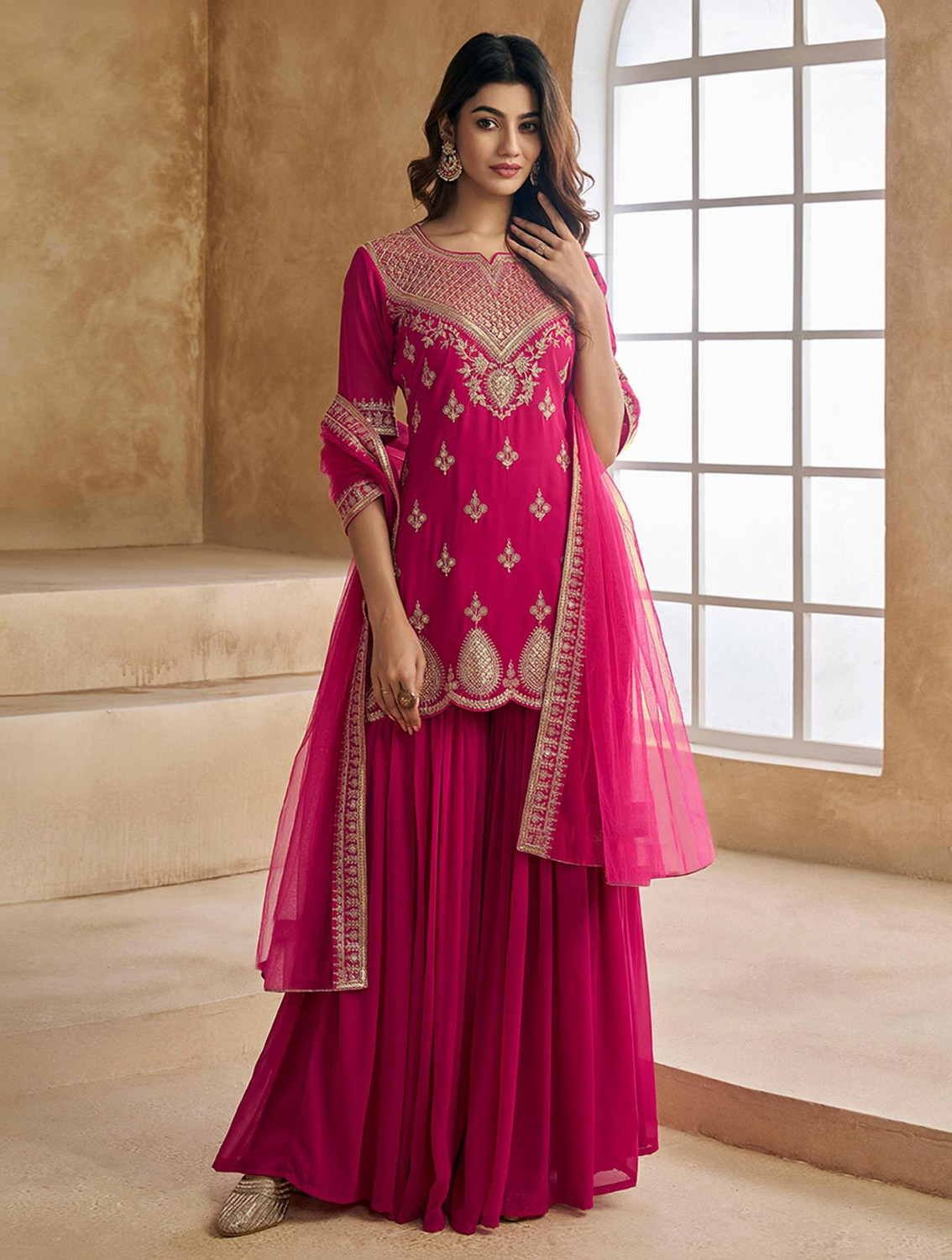 Image of Trijal Fab Women Kurta Sharara Dupatta Set