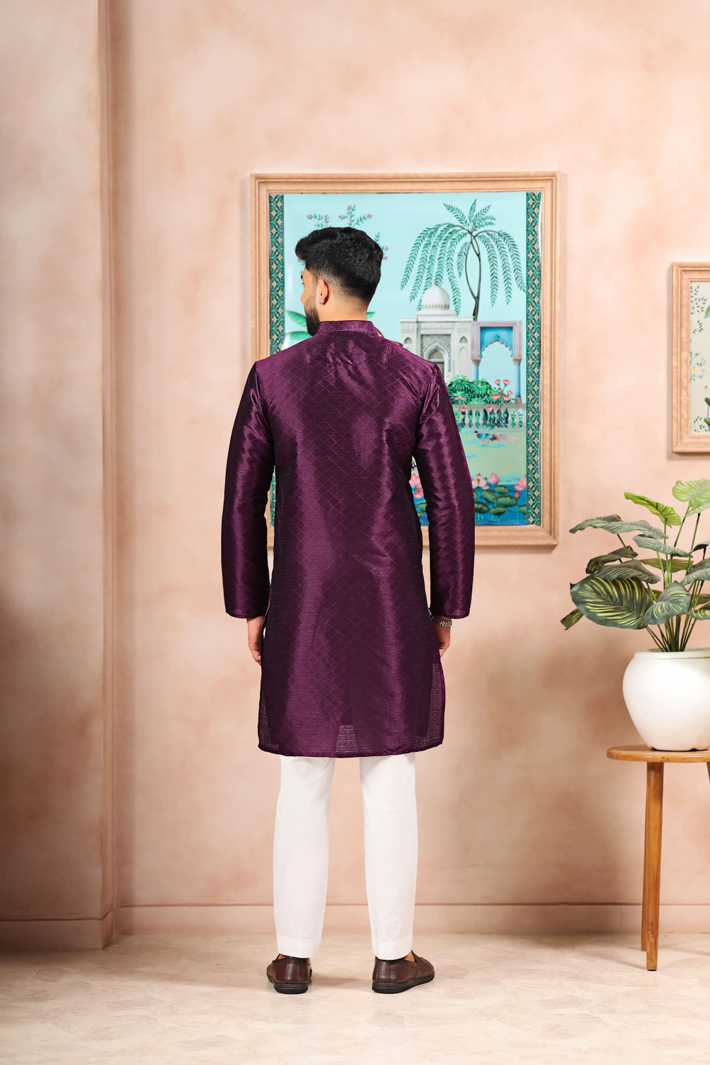 Image of Koshin Men Self Design Straight Kurta