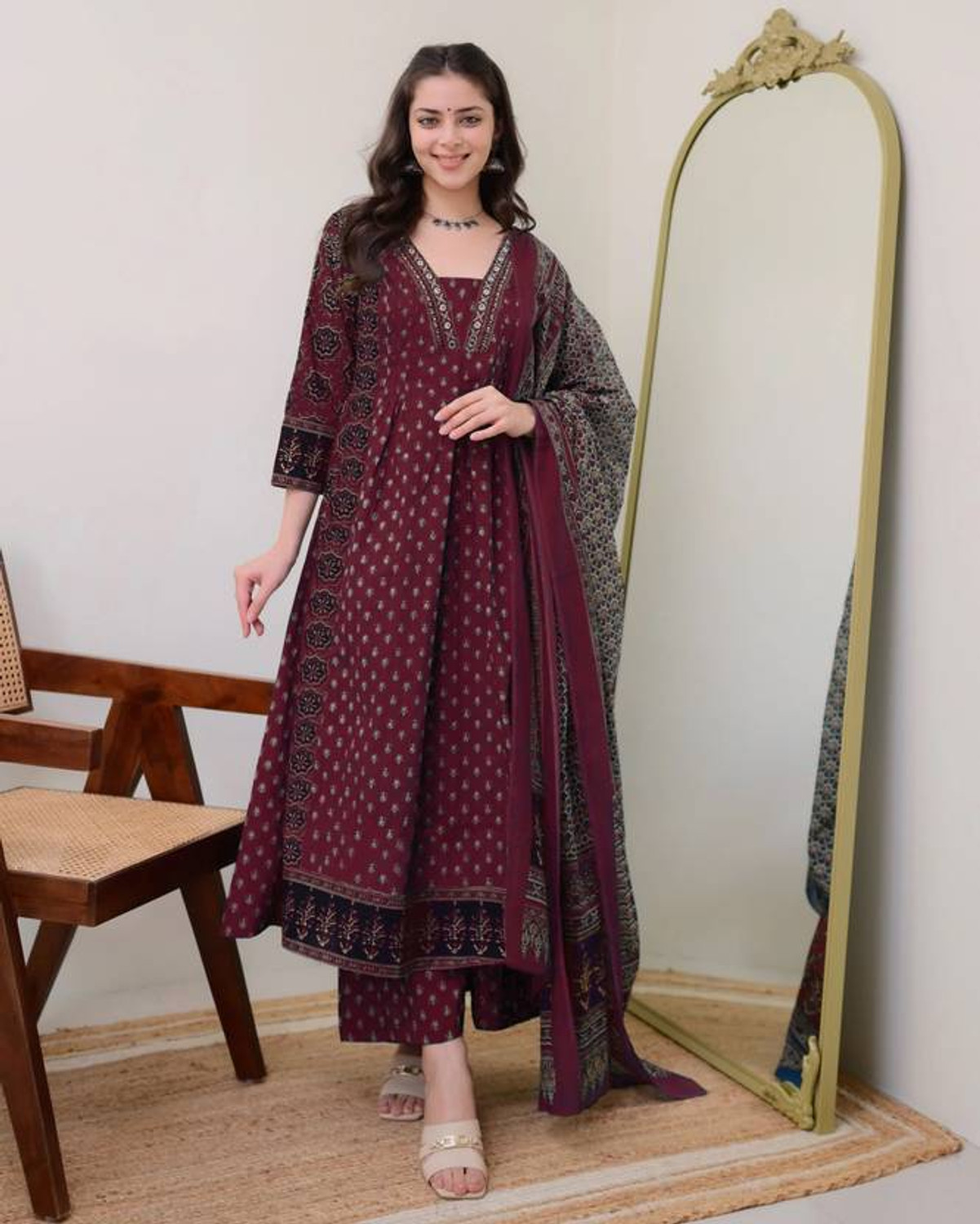 Image of Divastri Women Kurta Palazzo Dupatta Set