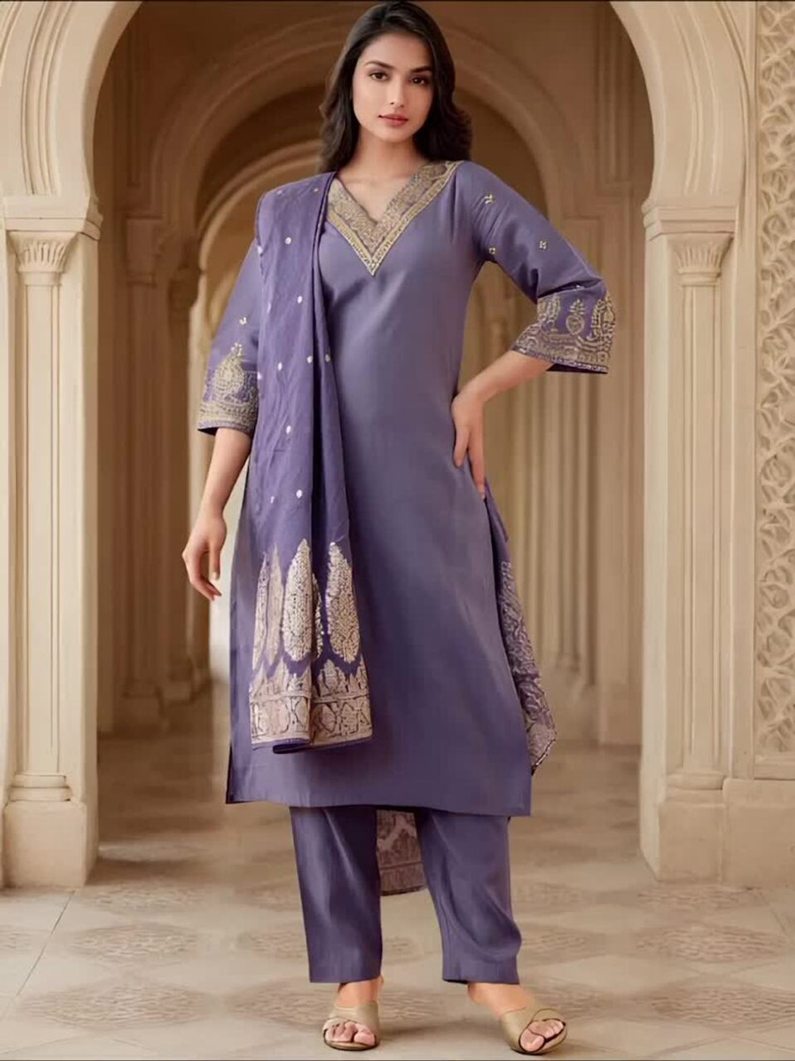 Image of SkyTara Women Kurta Pant Dupatta Set