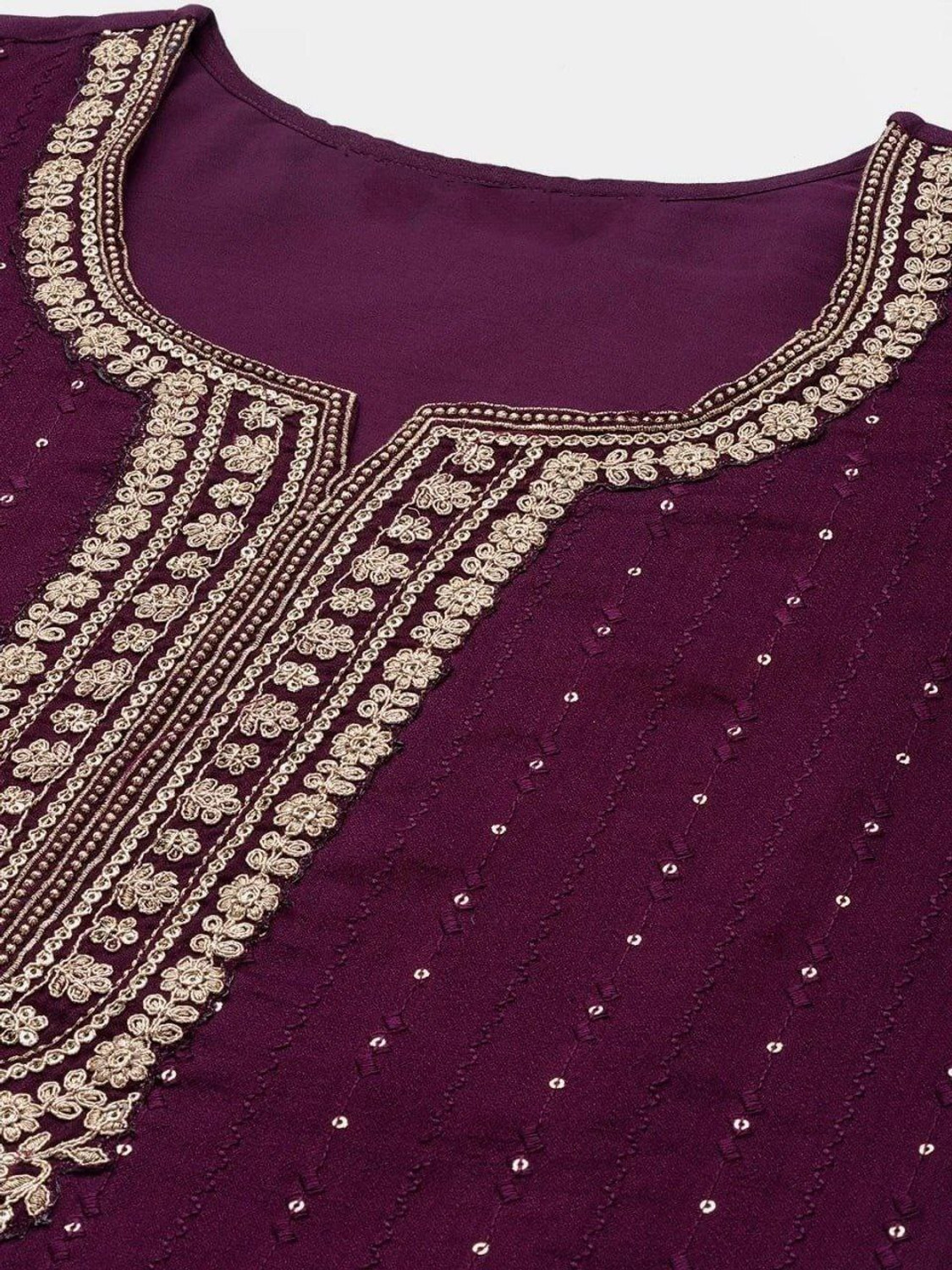 Image of vyomira Embroidered Kurta, Palazzo & Dupatta Set