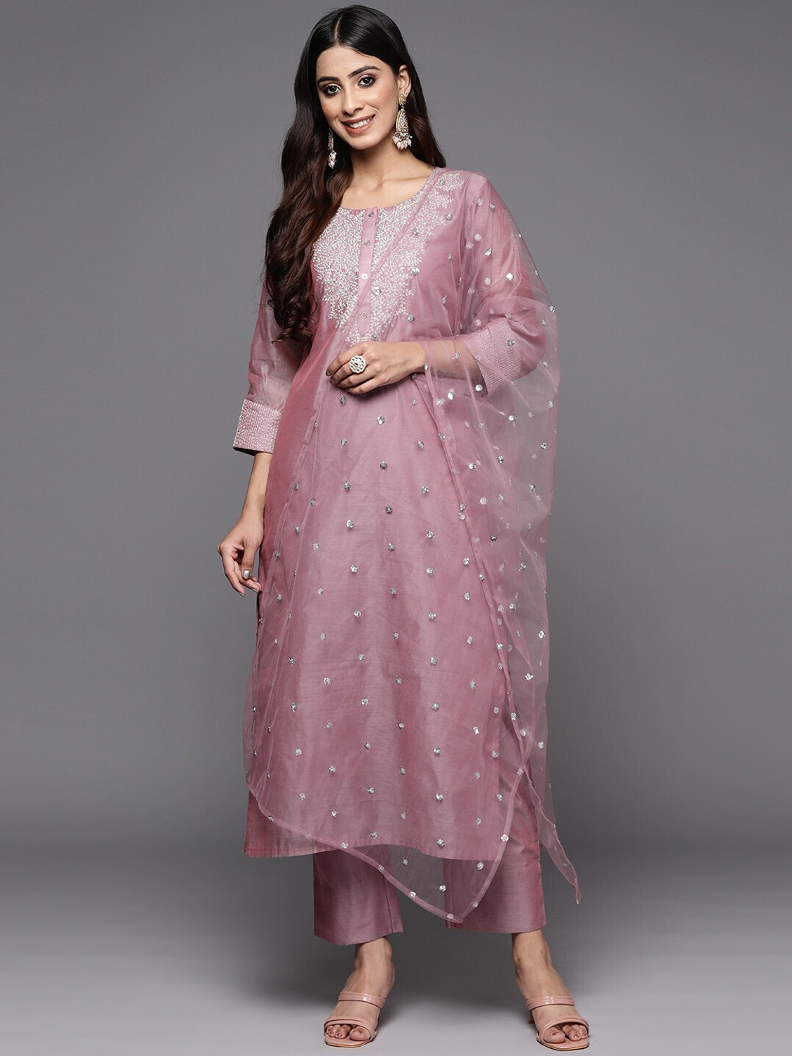Image of DECIZE CLOTHING Women Chanderi Kurta Pant Set
