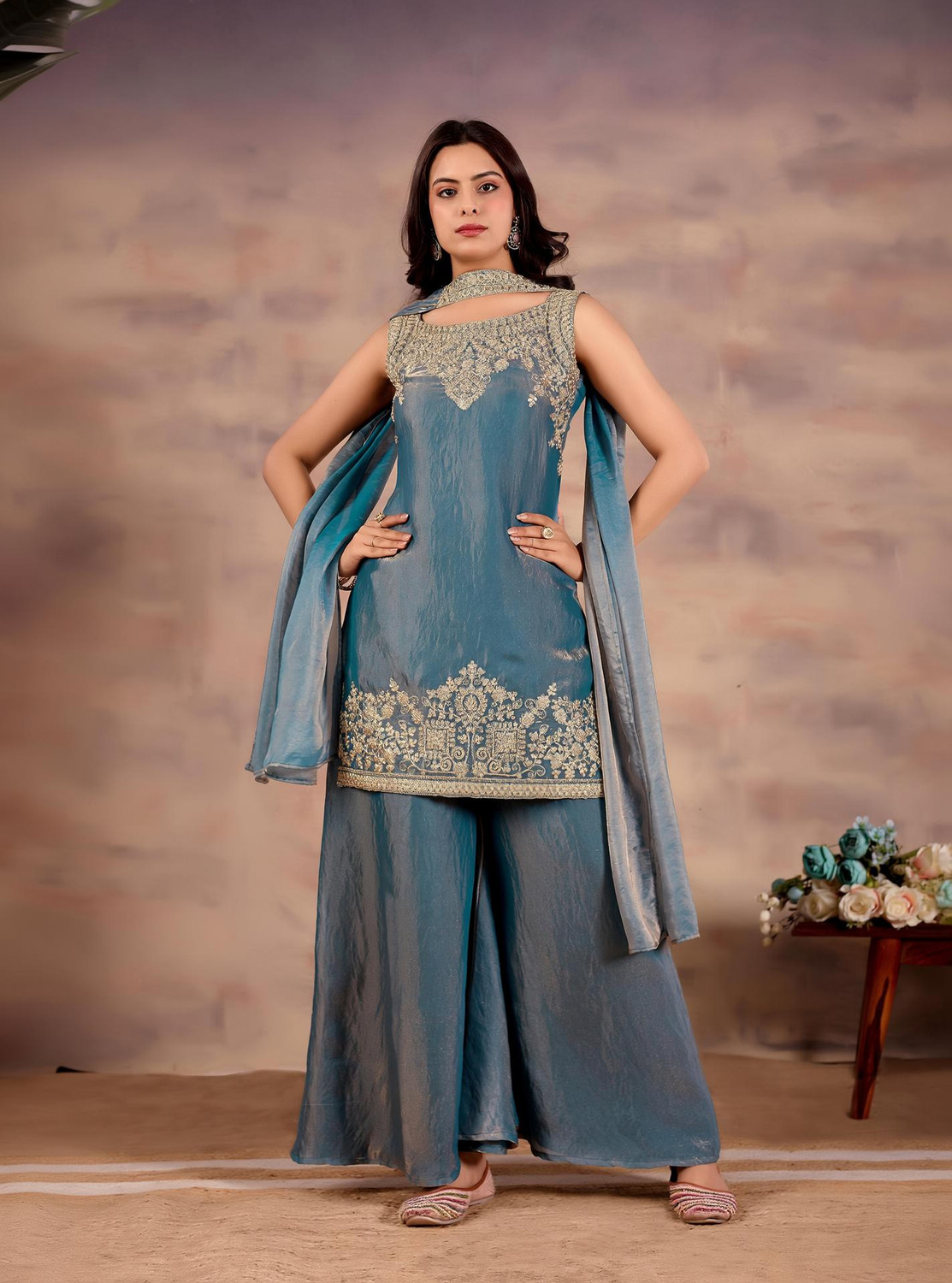 Image of CultureLooks Women Ethnic Top Sharara Dupatta Set