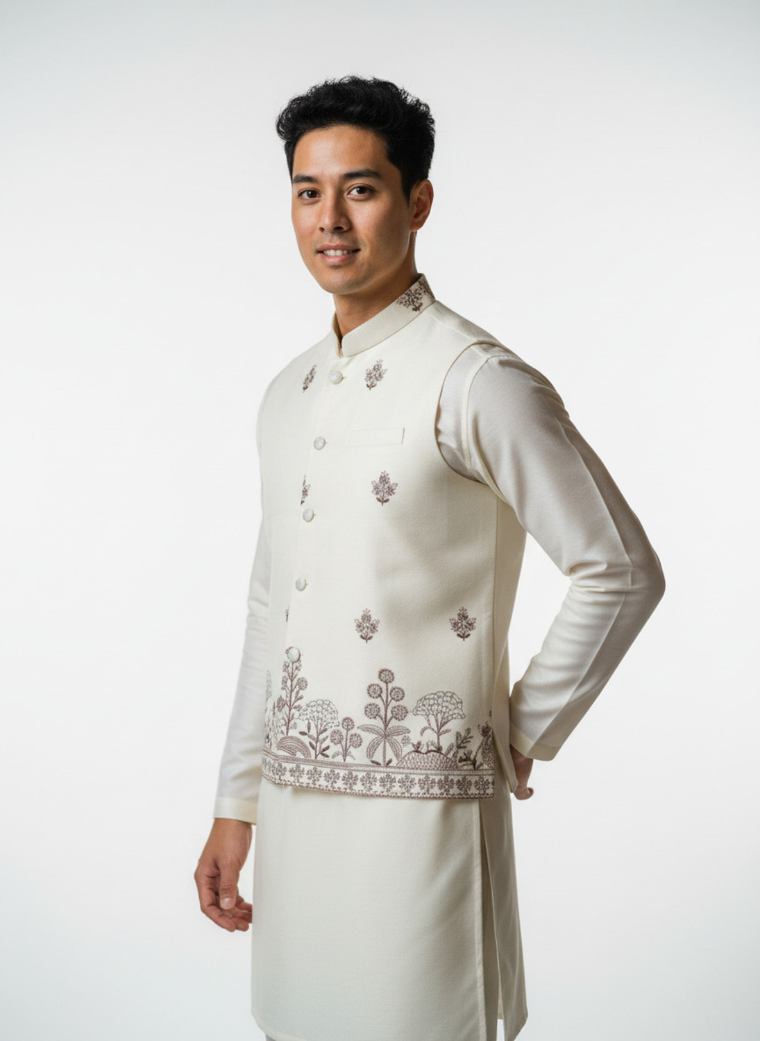 Image of click n buy Men Kurta Pant Ethnic Jacket Set